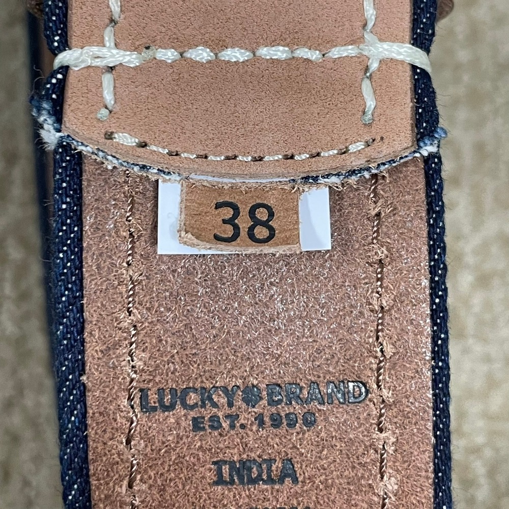 Lucky Brand Leather Denim Belt Mens 38 Tan Blue BKMF2501 Americana Workwear 4501 - Picture 5 of 6
